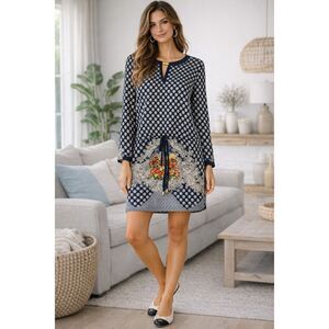 NWT My Collection Tunic Dress Sz XL Blue White Boho Arty Chic Lightweight